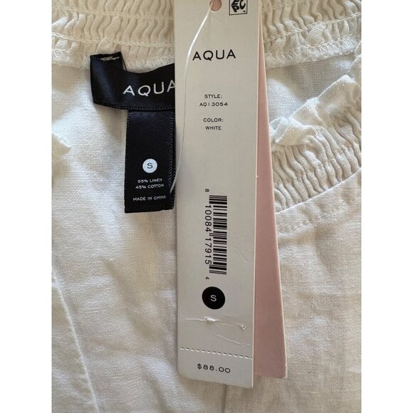 Aqua NWT White Sleeveless Smocked Waist Linen Blend Mini Dress Size Small - Picture 7 of 9